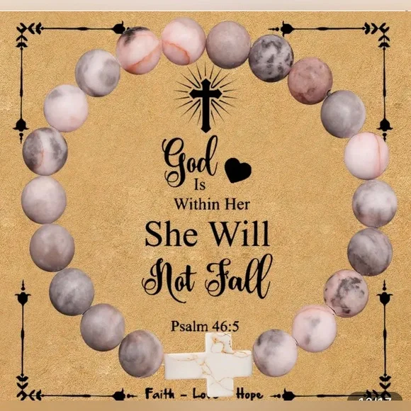 Christian cross bracelet Natural Beaded Cross Bracelet.    7”-9” stretch - Picture 2 of 3